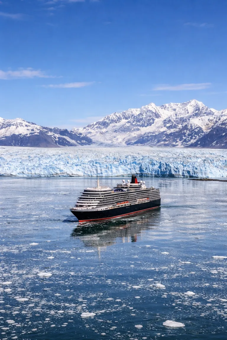 Kreuzfahrtschiff zwischen Gletschern